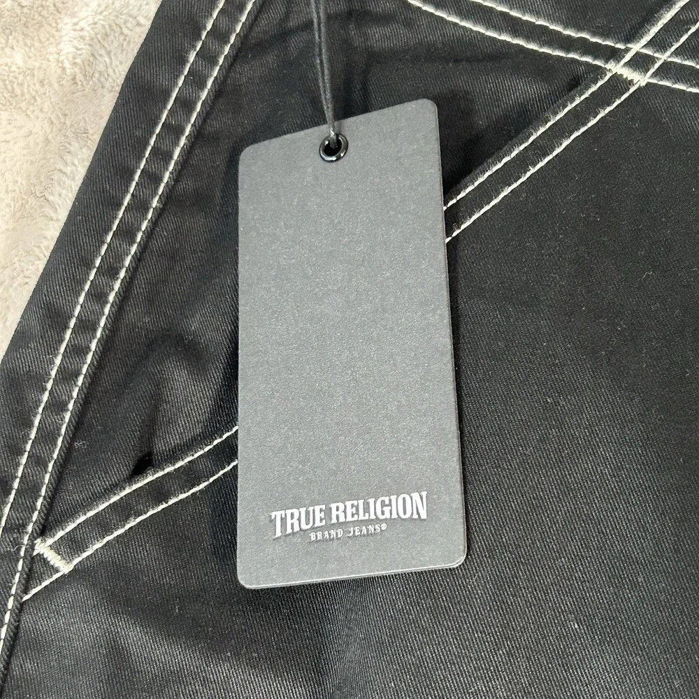 True Religion Bobby Baggy Cargo Pants Mens 38x32 Black Contrast Stitch Y2K VTG
